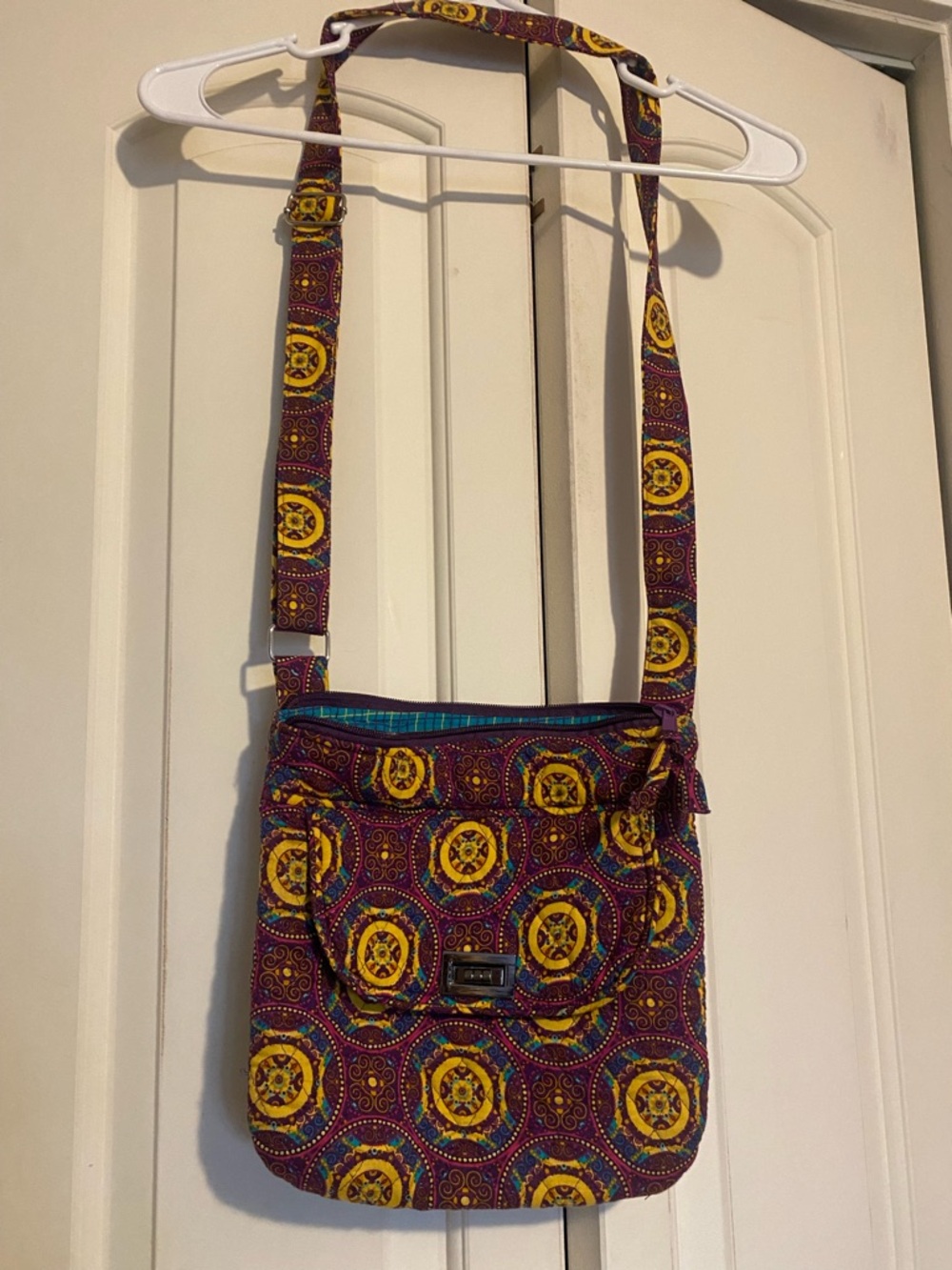 Quilted Crossbody Bag in Purple & Yellow